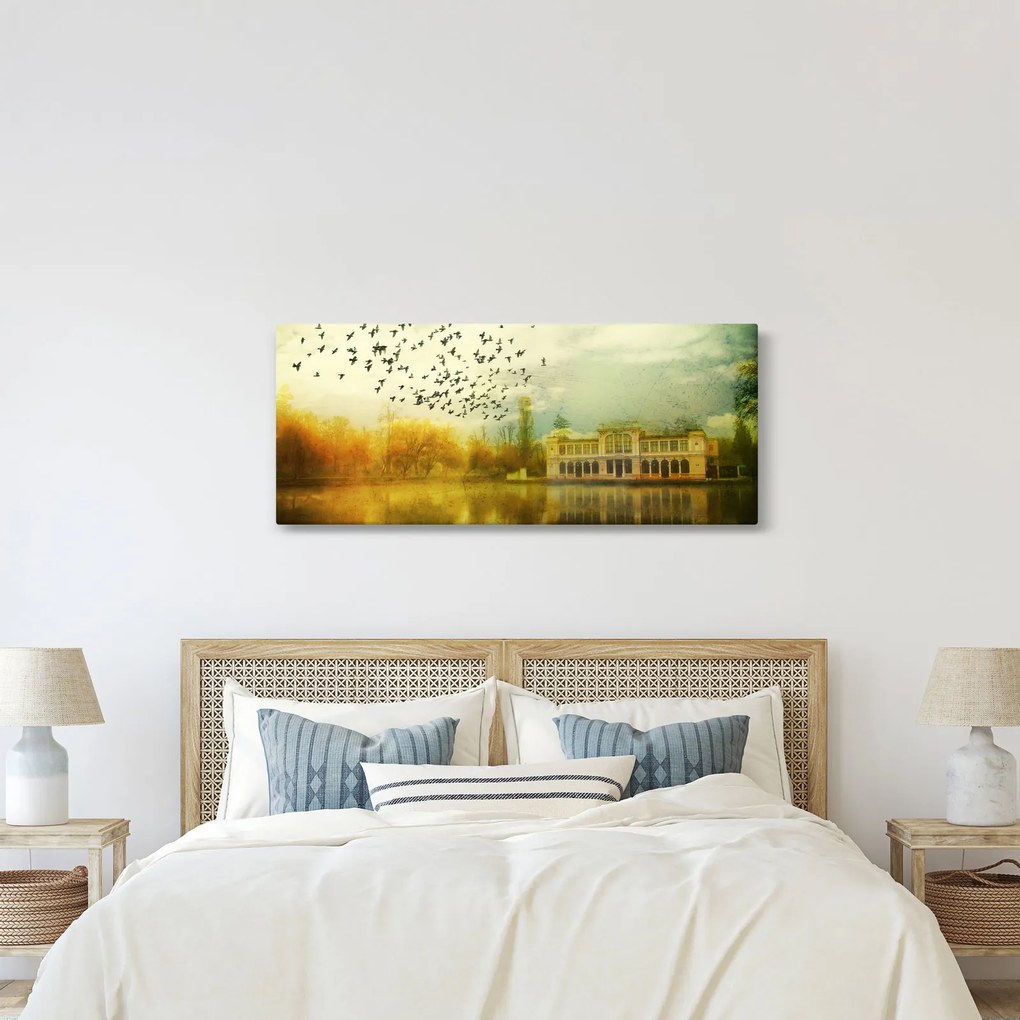 Obraz maľované krajiny so sídlom (120x50 cm)