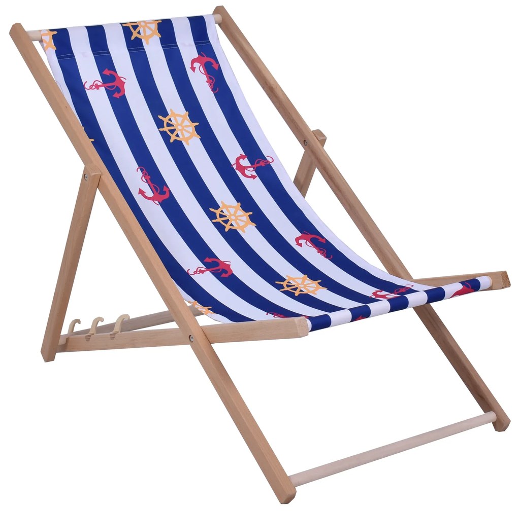 Drevené záhradné ležadlo - s farebným pruhovaným poťahom