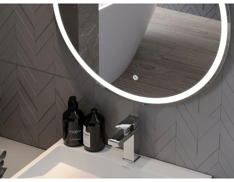 Mexen Gobi, LED okrúhle kúpeľňové zrkadlo s podsvietením 80 cm, 6000K, ochrana proti zahmlievaniu, 9801-080-080-611-00