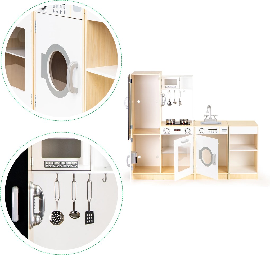 Veľká drevená kuchynka pre deti 3+ ECOTOYS – XXL modulárna, LED, tabuľa na kriedu