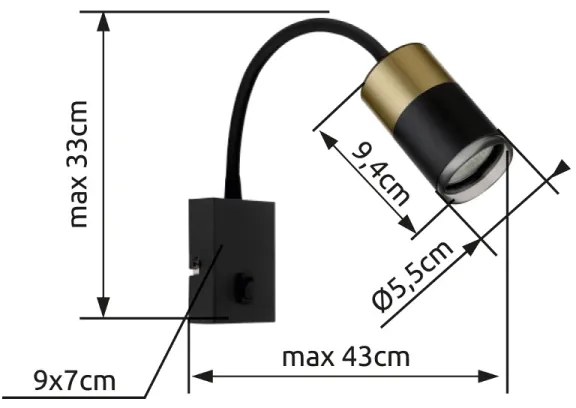 Globo 57850W - Nástenné bodové svietidlo BRISBON 1xGU10/25W/230V čierna/zlatá