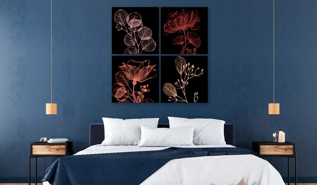 Artgeist Obraz - Glowing Flowers (4 Parts) Veľkosť: 60x60, Verzia: Na talianskom plátne