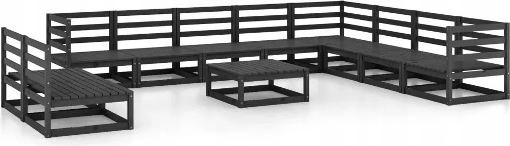 vidaXL 11-dielna sedacia súprava do záhrady, čierna, borovicové drevo