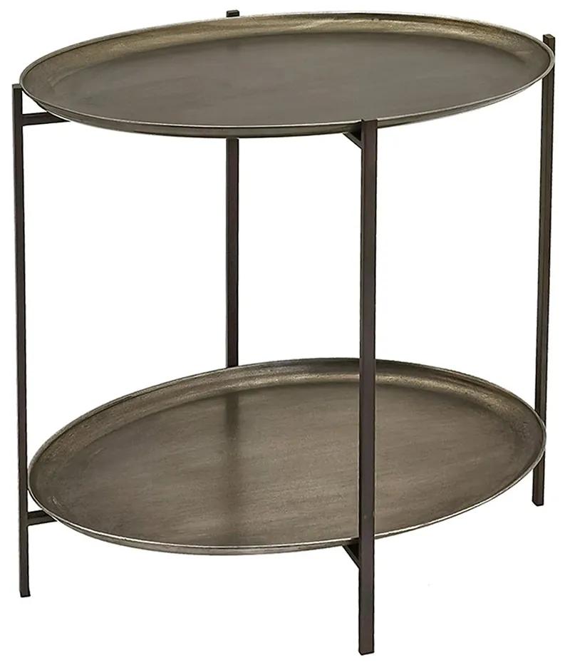 Kovový antik odkladací stolík s oválnymi doskami - 65*45*61 cm