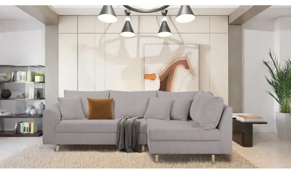 Sivá menčestrová rohová pohovka (pravý roh) Ariella – Ropez