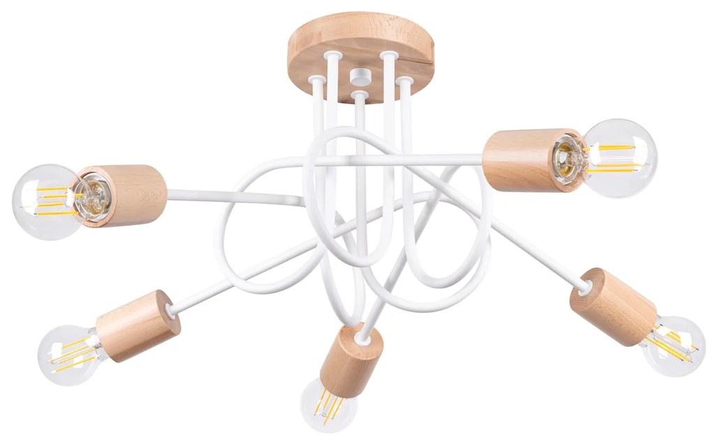 Stropné svietidlo Ember 5, drevené telo svietidla, w