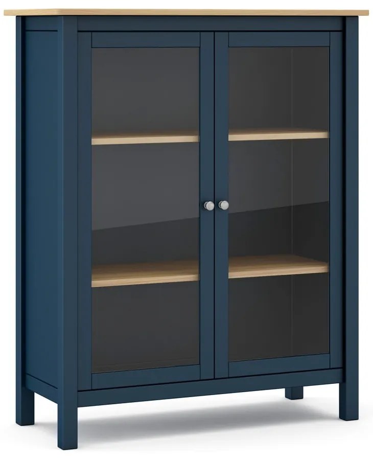 Tmavomodrá/prírodná vitrína z borovicového dreva 90x110 cm Misti - Marckeric