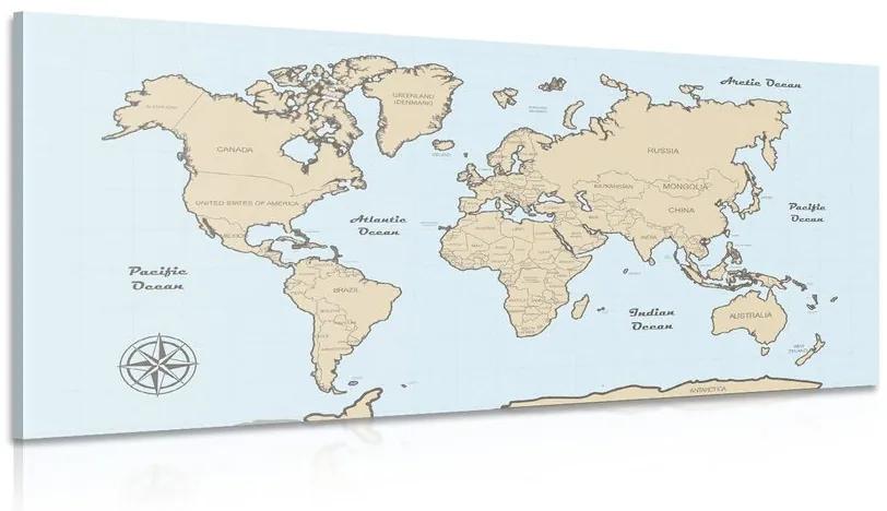 Obraz béžová mapa sveta na modrom pozadí Varianta: 100x50