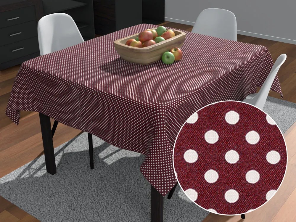 Biante Bavlnený štvorcový obrus Sandra SA-339 Biele bodky na tmavo červenom 110x110 cm