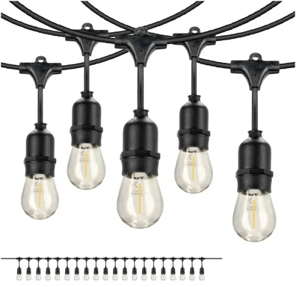 LED Vonkajšia dekoračná reťaz BAJA ST64 20xE27/1W/230V 10,9m IP44 teplá biela