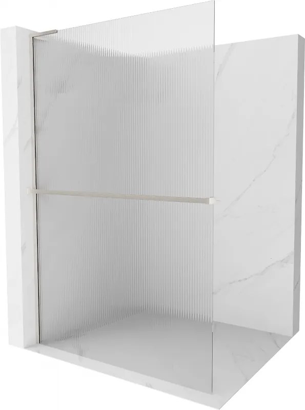 Mexen Kioto+ L, sprchová zástena Walk-In s poličkou a vešiakom 100 x 200 cm, 8mm sklo s rebrovým vzorom, brúsená oceľ profil, 800-100-123-97-09