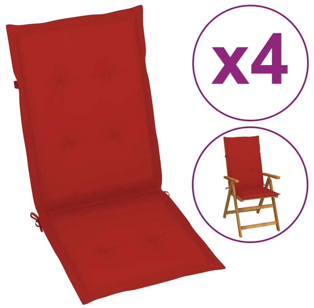 vidaXL Červené sedáky na záhradné stoličky, 4 ks, 120x50x3 cm