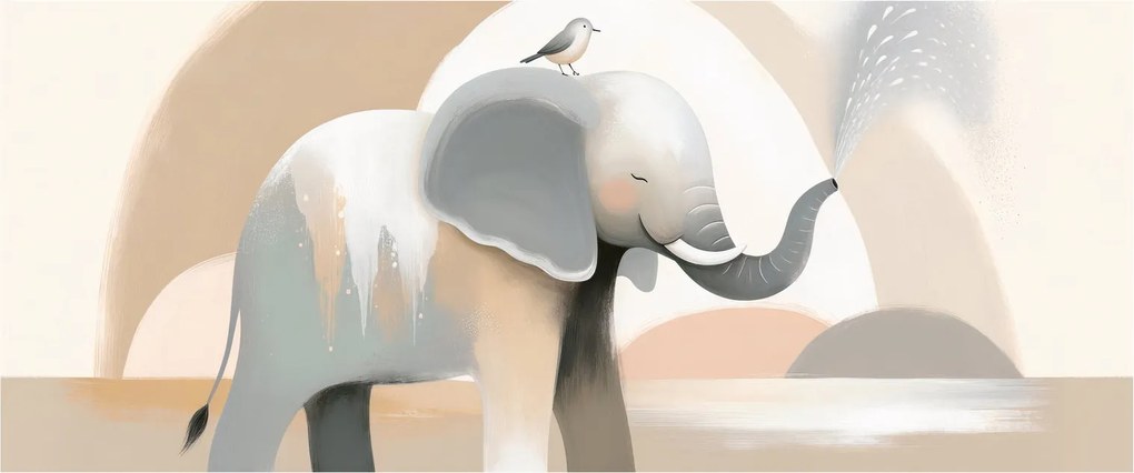 Obraz - Slon v pastelových farbách (120x50 cm)