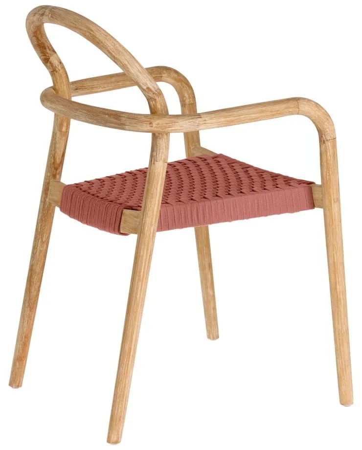Záhradná stolička z eukalyptového dreva s výpletom v terakotovej farbe Kave Home Sheryl