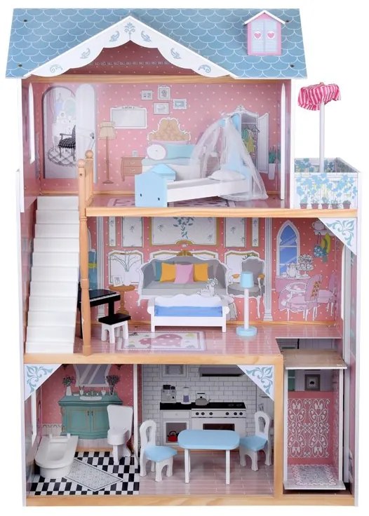 Krásny dvojposchodový veľký drevený domček pre bábiky s nábytkom ZA5458
