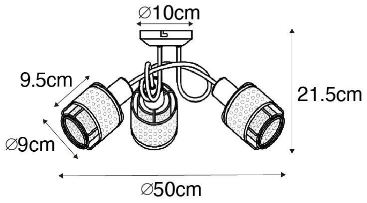 Dizajnové stropné svietidlo čierne so zlatom 3-svetlo - Noud