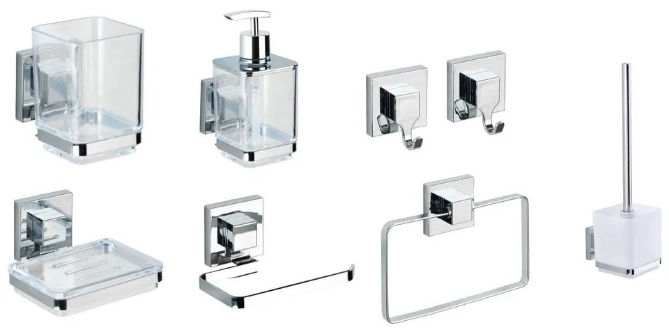 Samodržiaca plastová súprava doplnkov do kúpeľne v lesklo striebornej farbe Quadro – Wenko