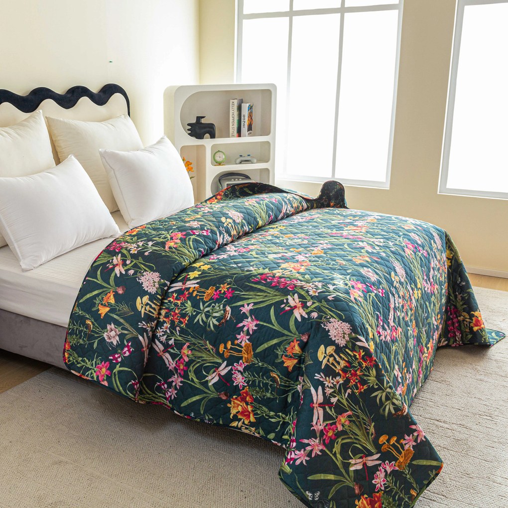 Prehoz na posteľ MYSTIC GARDEN tmavozelený Rozmer: 170 x 210 cm
