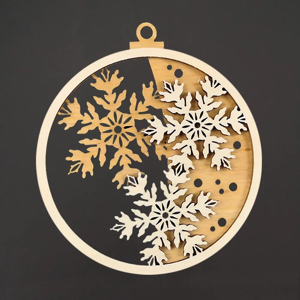 AMADEA Drevená ozdoba okrúhla vločka dvojitá, 9 cm, český výrobok