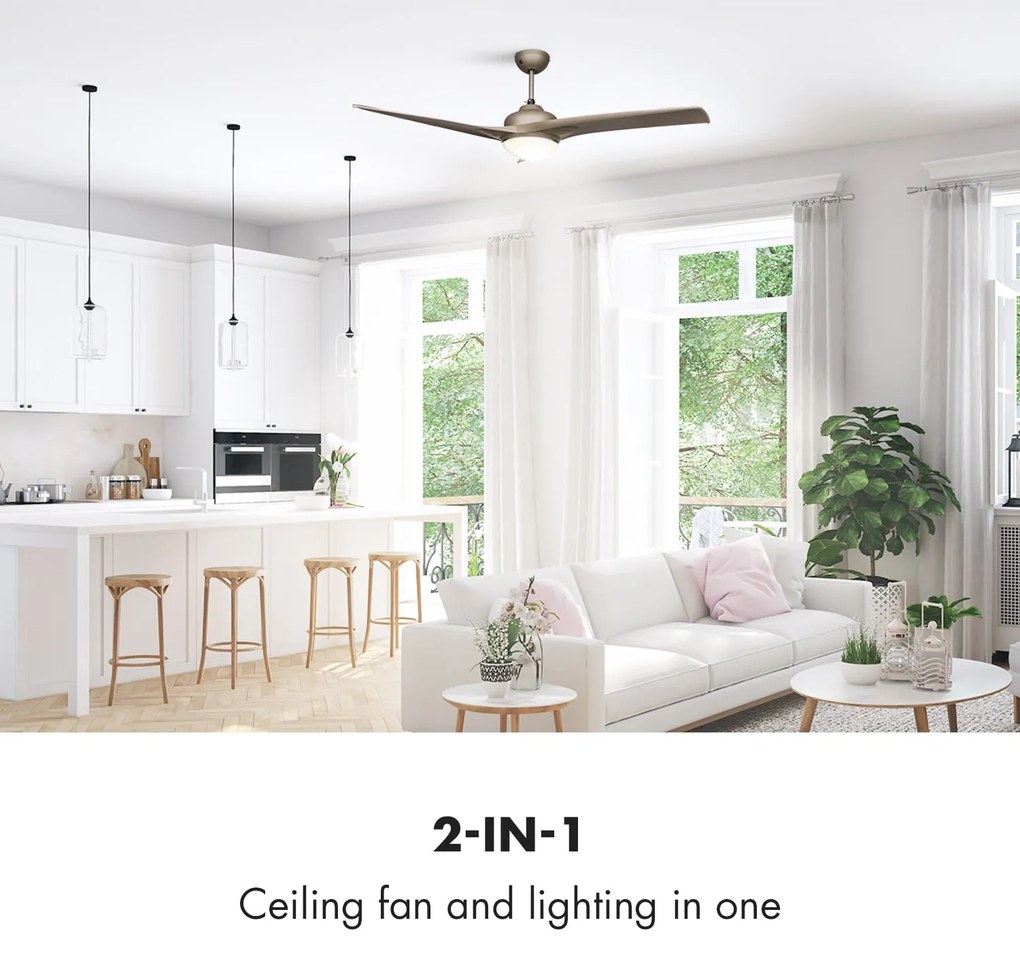 Klarstein Figo, stropný ventilátor, 52", 55 W, stropná lampa, 2 x 42 W, diaľkový ovládač, titán