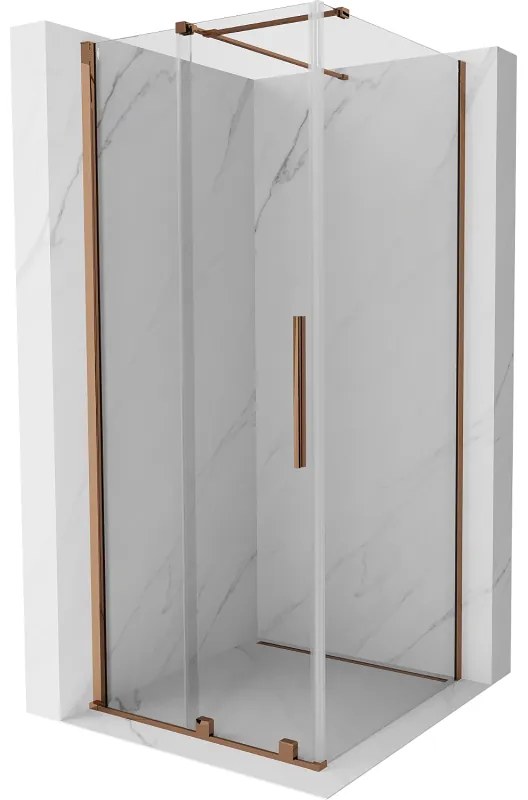 Mexen Velar, sprchový kút s posuvnými dverami 120(dvere) x 120(stena) cm, 8mm číre sklo, ružové zlato, 871-120-120-01-60