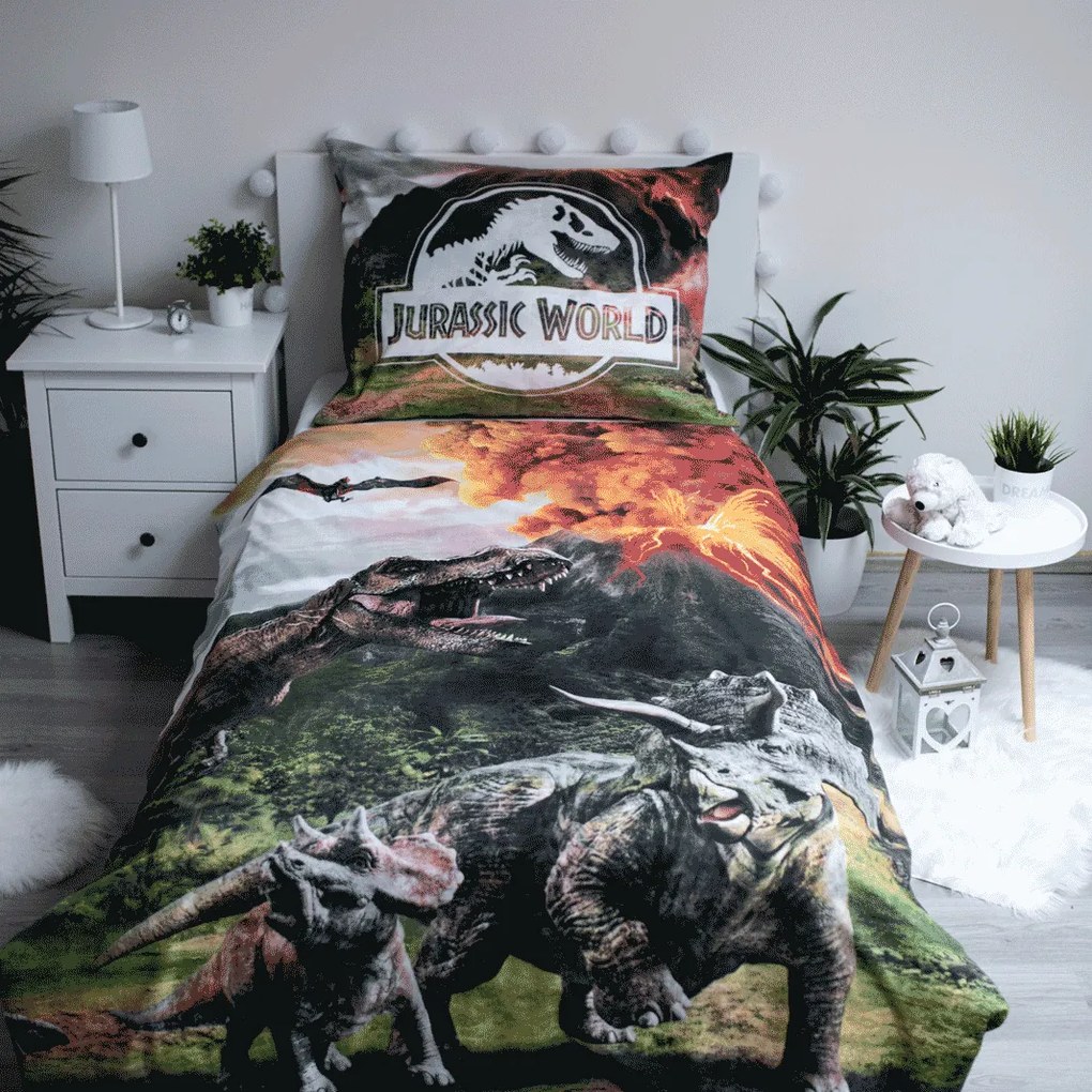 Jerry Fabrics Bavlnené obliečky 140x200 + 70x90 cm - Jurský svet