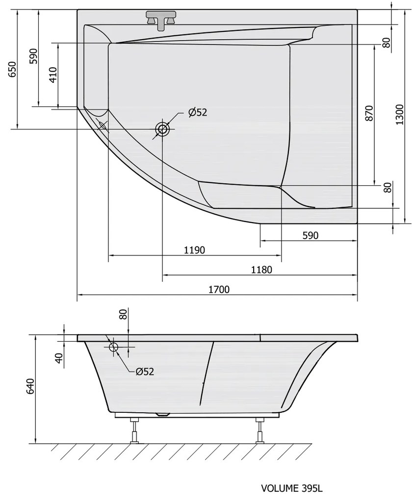 Polysan Polysan, TANDEM R asymetrická vaňa 170x130x50cm, biela, 97611
