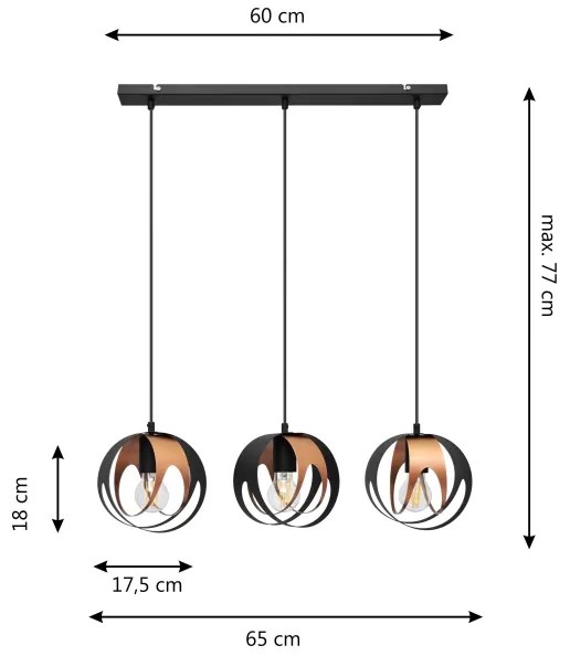 Luster na lanku MOONLIGHT 3xE27/15W/230V čierna/medená