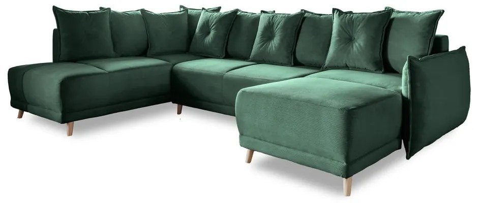 Zelená menčestrová rozkladacia rohová pohovka (ľavý roh/do "U") Lazy Lukka – Miuform