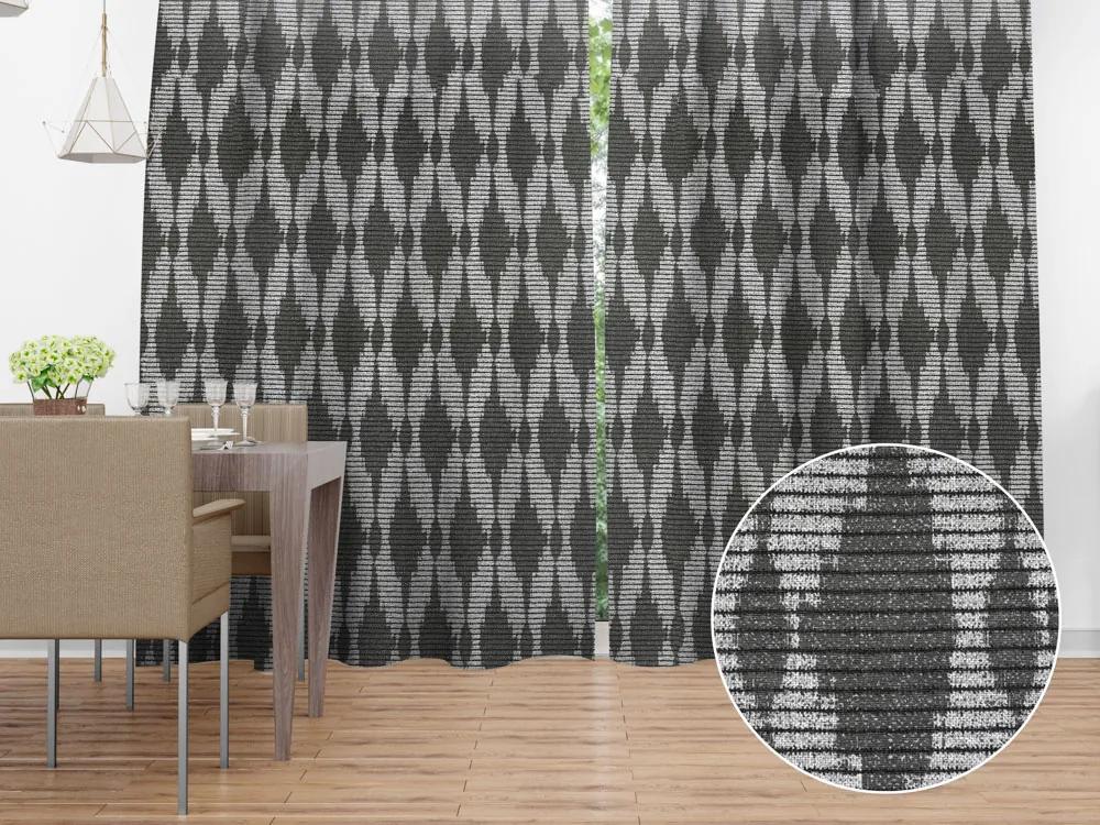 Biante Dekoračný záves Leona LN-048 Tmavo sivé obrazce a pásiky 130x170 cm