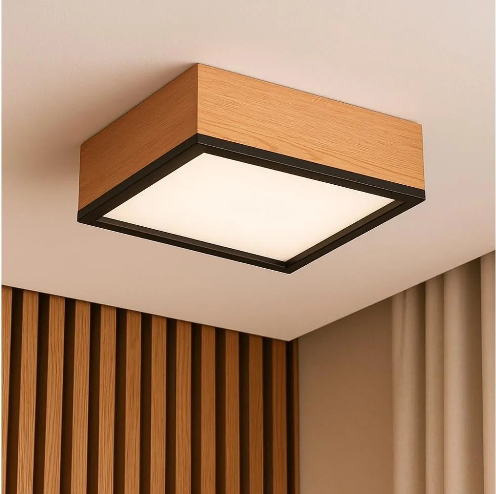 Stropné svietidlo OAK SQUARE 2xE27/15W/230V 31x31 cm dub/čierna