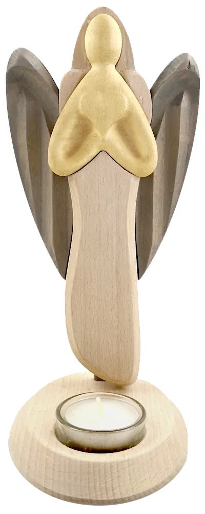 AMADEA Drevený svietnik anjel so srdcom, farebný, výška 25 cm