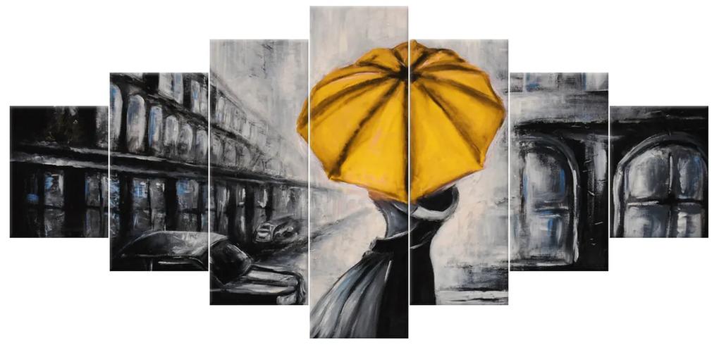 Gario Ručne maľovaný obraz Žltý bozk v daždi - 7 dielny Rozmery: 210 x 100 cm