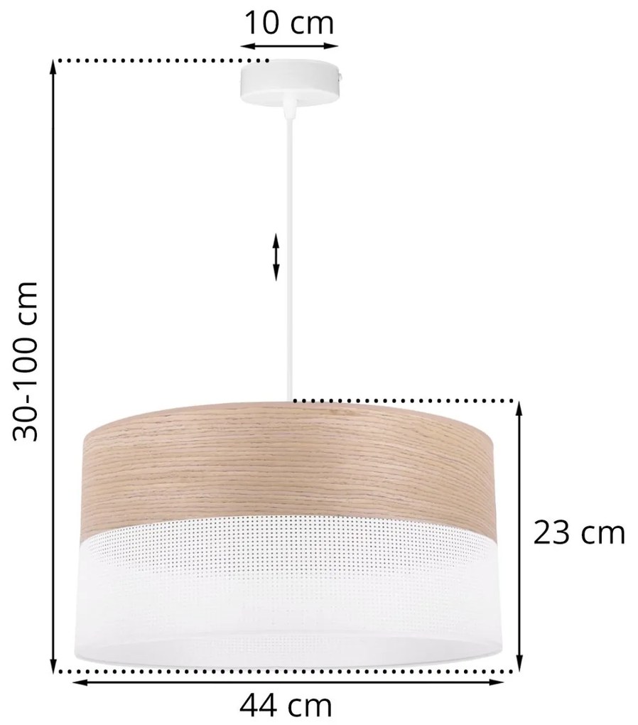 Závesné svietidlo Wood, 1x béžová dubová dýha/biele PVC tienidlo, (fi 44cm)