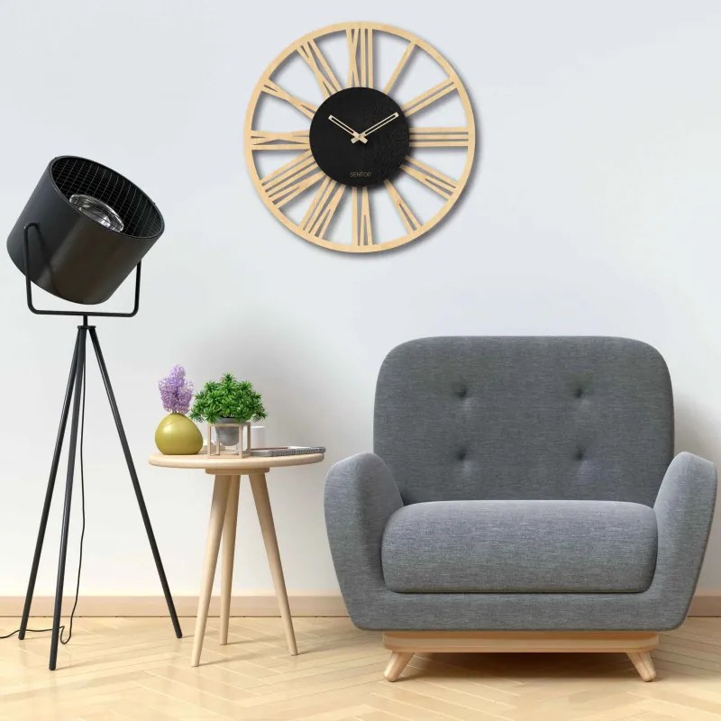 Drevené nástenné hodiny z HDF - Čierne, biele alebo javor | SENTOP HDFK028-javor