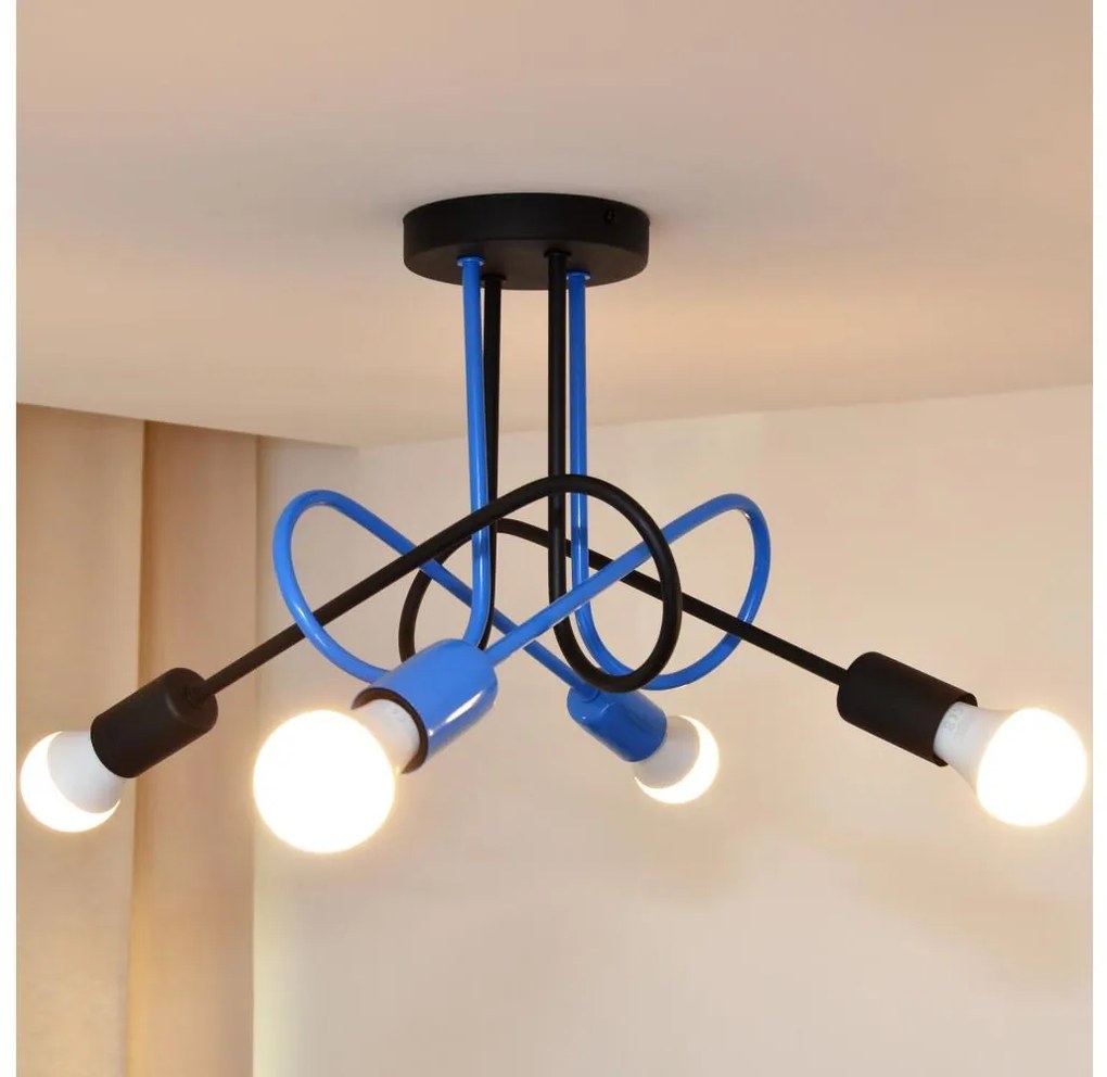 Prisadený luster OXFORD 4xE27/15W/230V čierna/modrá