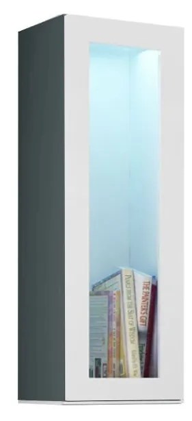 Vitrína 90 sklo Zigo, Osvetlenie: osvetlenie LED biele, Farby: šedý / šedý lesk