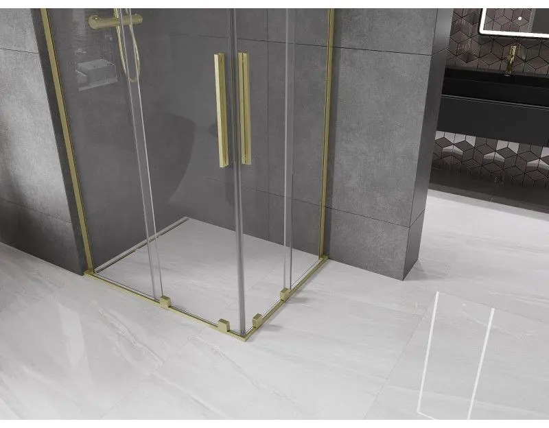 Mexen Velar L Duo, sprchový kút s posuvnými dverami 90 x 80 cm, 8mm číre sklo, zlatá matná, 871-090-080-02-03-55