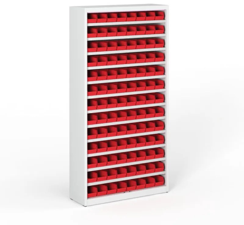Regál s plastovými boxmi BASIC so zadnou stenou - 1800 x 400 x 920 mm, 104x box A