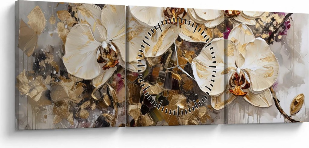 Obraz - Orchidey (s hodinami) (90x30 cm)