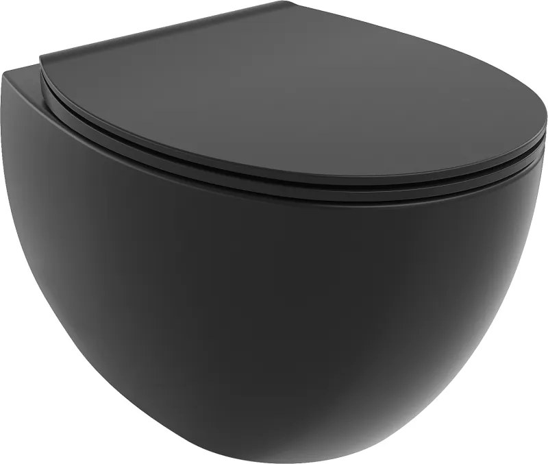 Mexen Egg WC misa Rimless s doskou pomaly padajúcou slim, duroplast, čierna matná - 30245070
