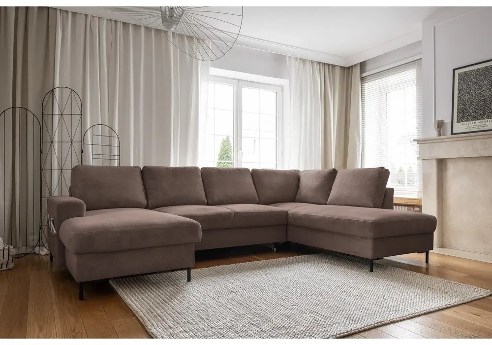 Hnedá menčestrová rozkladacia rohová pohovka (pravý roh) Lofty Lilly – Miuform