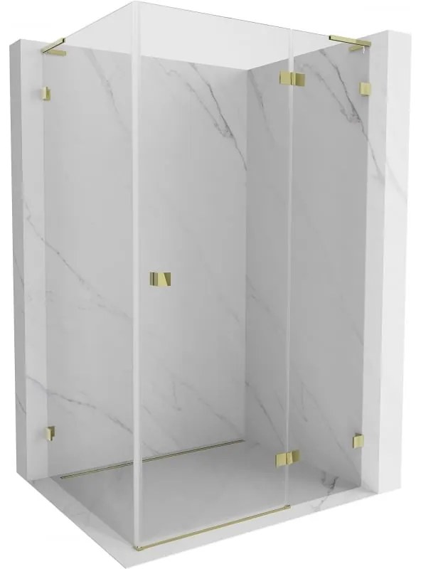 Mexen Lunar, L výklopný sprchový kút pravý 80 x 70 cm, 8mm číre sklo, zlatý profil, 834L-080-070-50-00-P