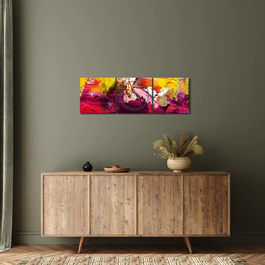 Obraz abstrakcie - maľba (s hodinami) (90x30 cm)