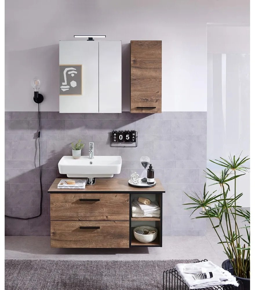 Hnedá závesná skrinka v dekore duba bez umývadla 71x51 cm Set 374 - Pelipal