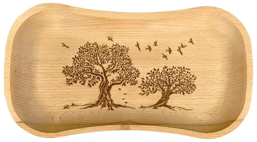 AMADEA Drevený servírovací podnos so stromami, masívne drevo, 30 cm