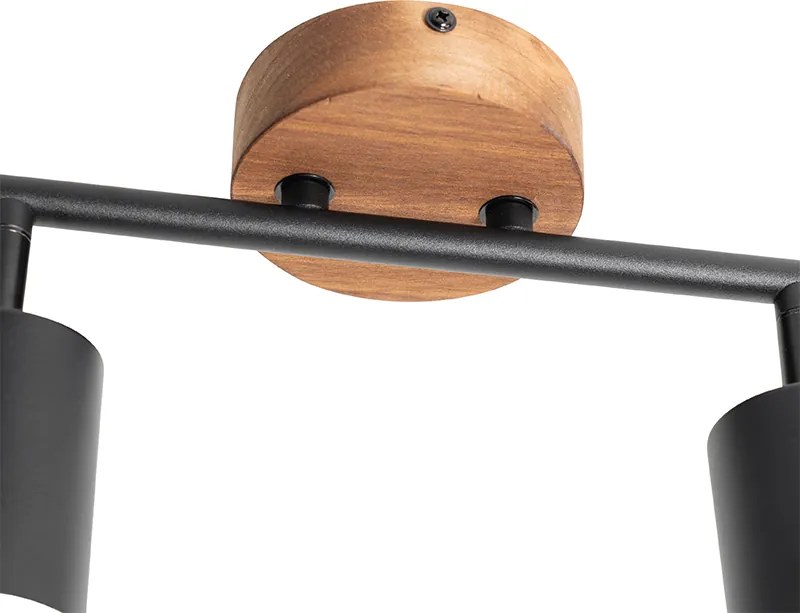 Priemyselné bodové svetlo čierne s dreveným sklonom 2-žiarovkové - Jeana