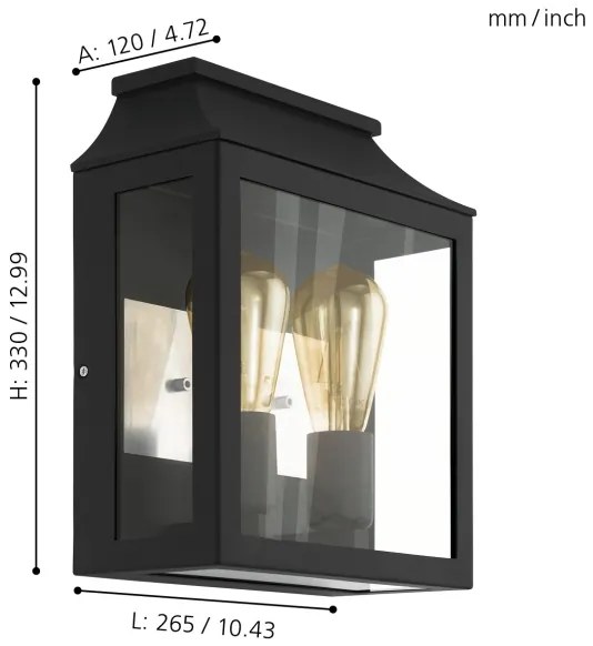 Eglo 97294 - Vonkajšie nástenné svietidlo SONCINO 2xE27/60W/230V