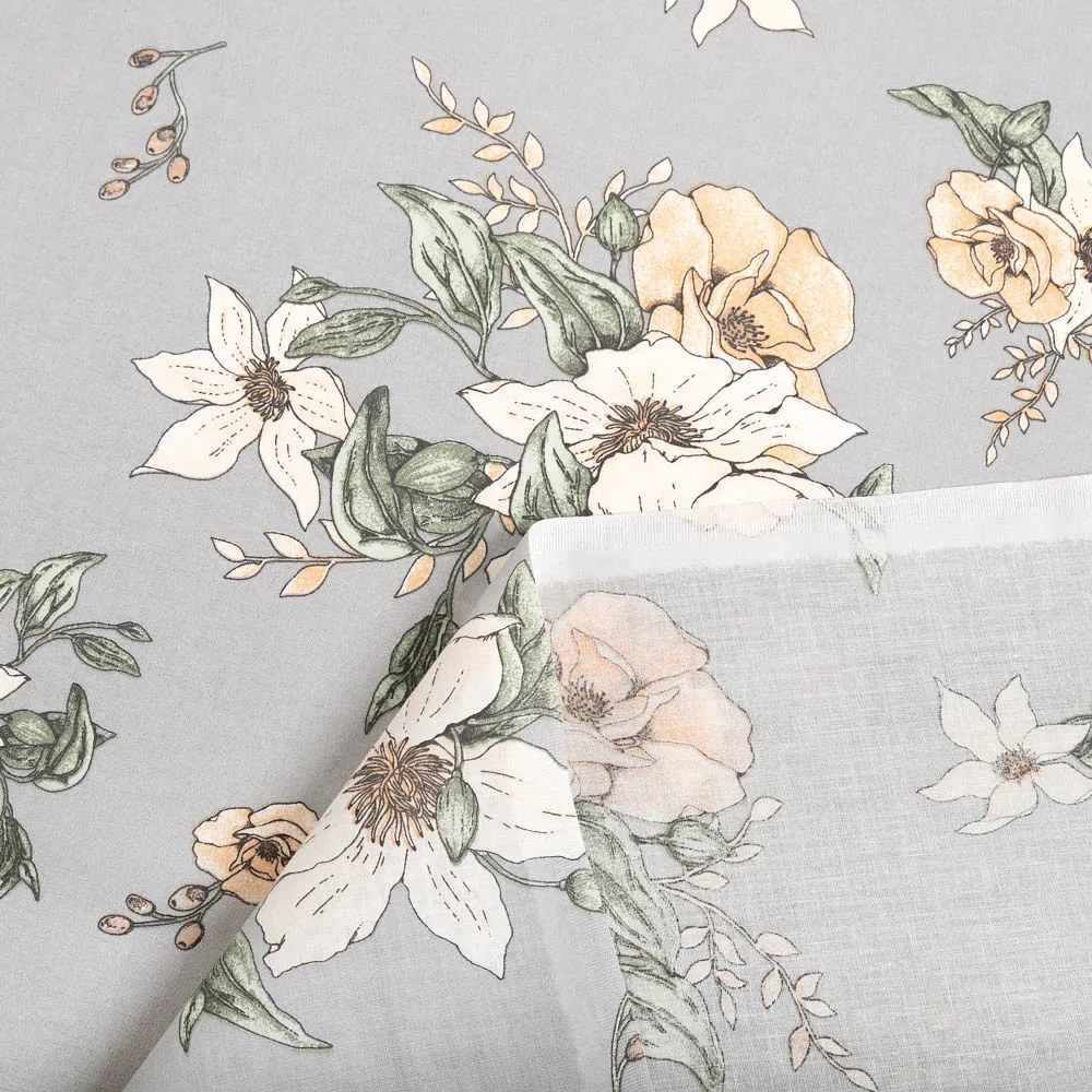 Biante Bavlnený záves Sandra SA-465 Oranžové kvety na sivom 150x150 cm