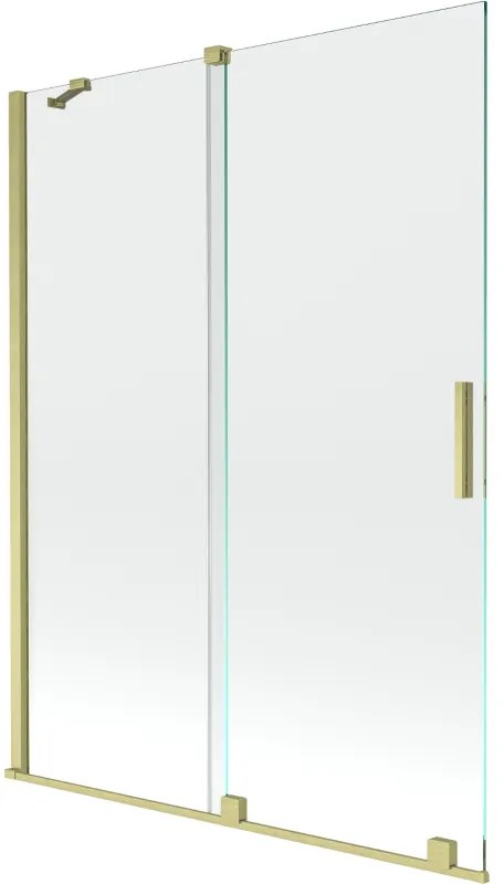 Mexen Velar, 2-krídlová posuvná vaňová zástena 130 x 150 cm, 8mm číre sklo, zlatý matný profil, 896-130-000-01-55